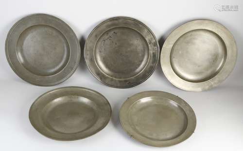 5 Large antique pewter dishes