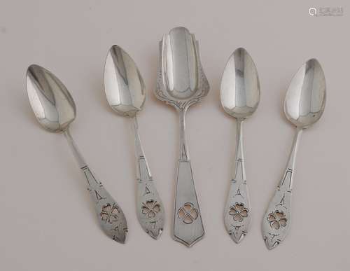 Five silver spoons (various)