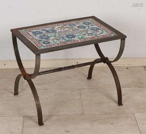 Antique side table with Iznik tile tableau