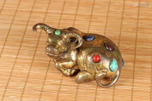 chinese gilt bronze cattle ornament inlaid gems