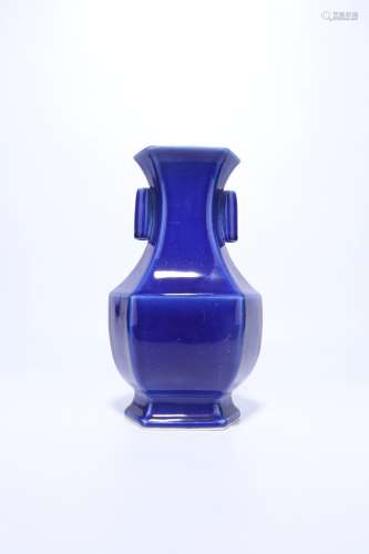 chinese sacrificial-blue glazed hexagonal vase