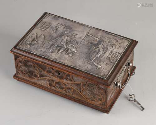 Frisian carved box with silverware