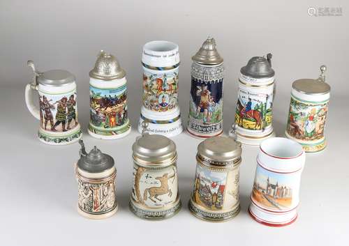 Ten German beer mugs