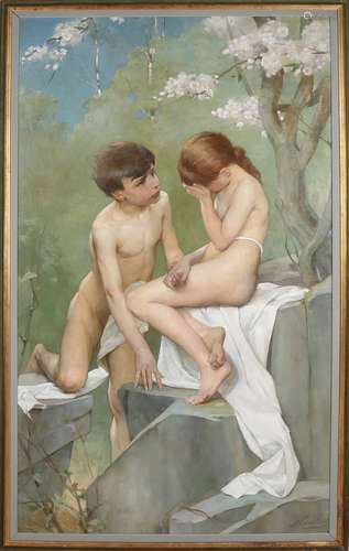 N. vd Waaij, Two bathing children