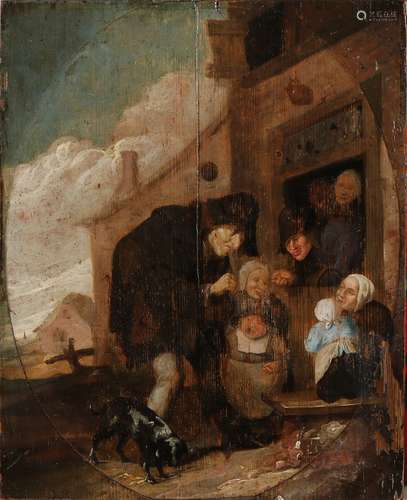 Dutch School, Figures at the building, tavern?