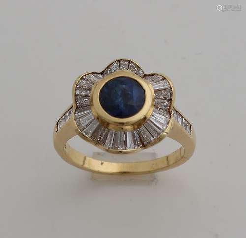 Gold ring with diamond and sapphire