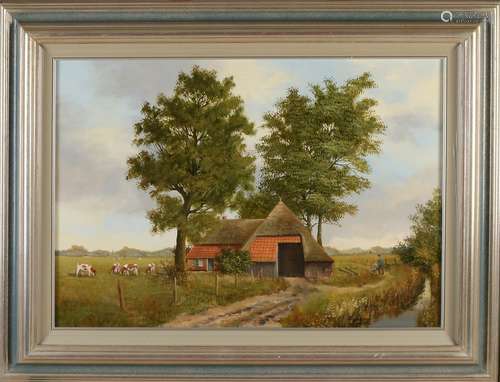 B. Ligtenberg, Landscape with farm, farmer and cows