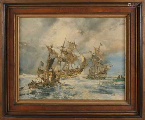 D. Vogel, Seascape with ships on the high seas