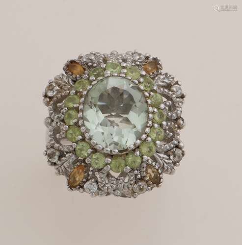 Silver ring with colored stones