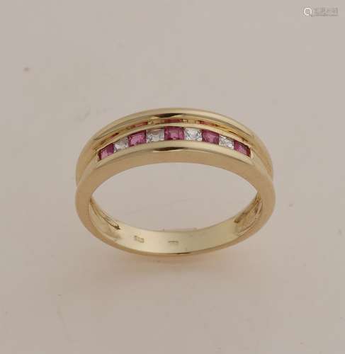 Gold ring with ruby and zirconia