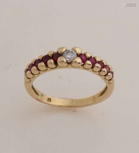 Gold ring with ruby and cubic zirconia