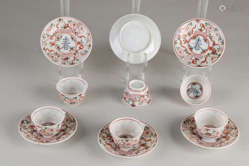 6 Chinese Family Verte cups / saucers