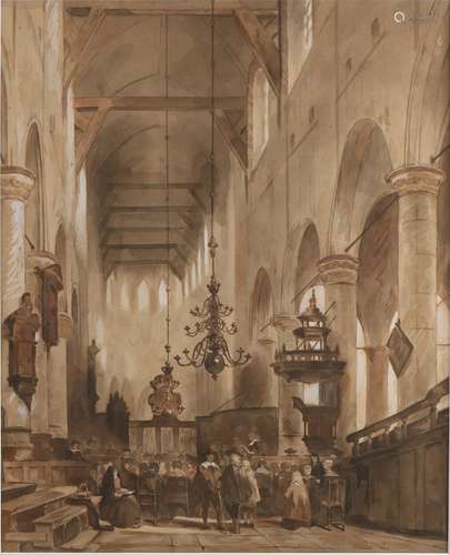 Not signed, Church view in Leiden