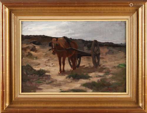 Attributed. HJ vd Weele, Horse cart in the dunes