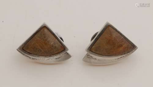 Silver ear studs with rutile quartz