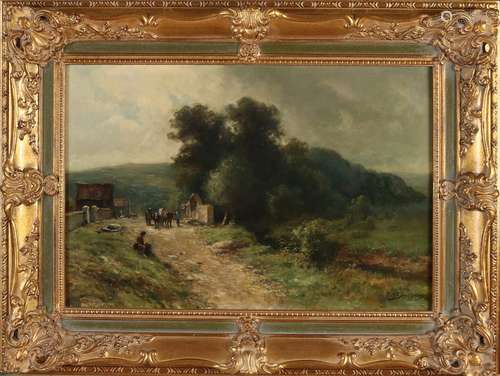 PA Schipperus, Landscape with country road, ox-harness and f...