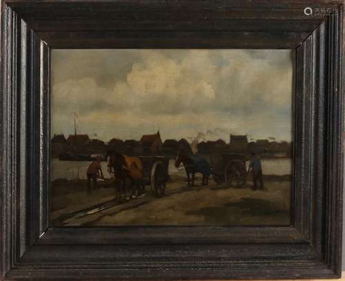 Cor Noltee, River view with horse carts