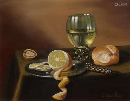 C. Cornelisz, Still Life with Roemer, Bread and Lemon