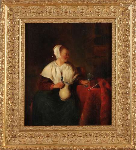 Not signed, Lady with wine jug and glass