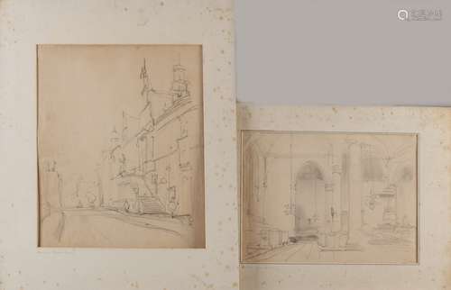 2x Johannes Bosboom, Study sketches of churches