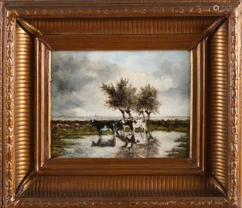 Not signed, Dutch landscape with pollard willow and cows