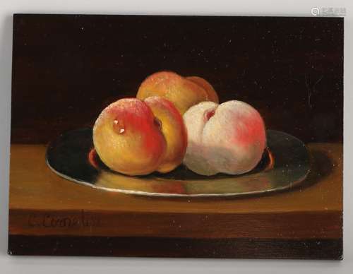 C. Cornelisz, Still life with peaches on a tin bowl