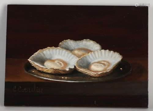 C. Cornelisz, Still life with oysters on a tin plate