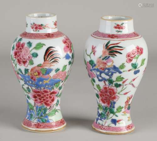 Two Chinese Family Rose vases, H 14 cm.