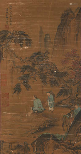 A CHINESE SCROLL PAINTING OF A MAN AND HIS SERVANT, LIU SONG...