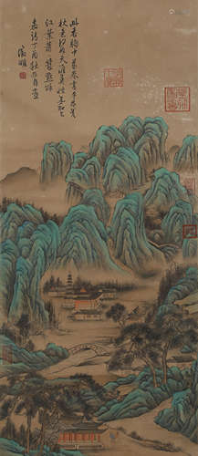 A CHINESE SCROLL PAINTING OF MOUNTAINS AND RIVERS, WEN ZHENG...