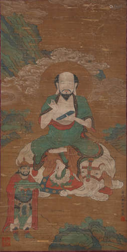 A CHINESE SCROLL PAINTING OF A BUDDHA BY LIU SONG NIAN