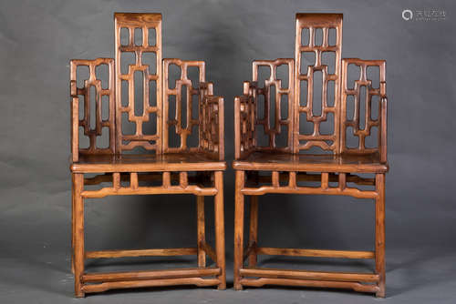 A PAIR OF CHINESE HAINAN HUANGHUALI CHAIRS