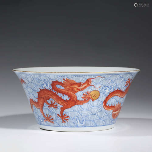 A CHINESE PORCELAIN IRON-RED-GLAZED DRAGON BOWL