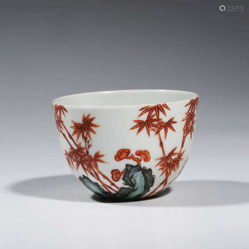 A CHINESE PORCELAIN IRON-RED-GLAZED BAMBOO CUP