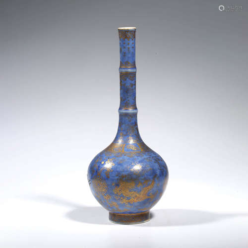 A CHINESE PORCELAIN BLUE-GLAZED GILT-INLAID VASE