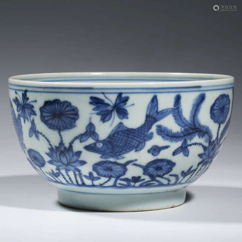 A CHINESE PORCELAIN CARP AND LOTUS BOWL