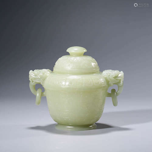 A CHINESE WHITE JADE ARCHIASTIC POT AND COVER