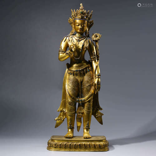 A CHINESE GILT-BRONZE PADMAPANI STATUE