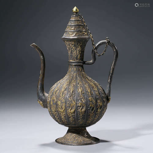 A CHINESE SILVER DRAGON EWER AND COVER