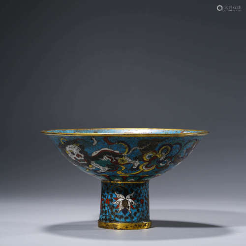 A CHINESE CLOISONEE ENAMEL INTERLOCK BRANCH STEM BOWL