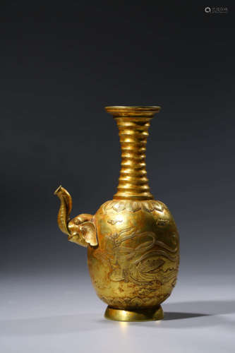 A CHINESE GILT-BRONZE ELEPHANT-SHAPED VASE