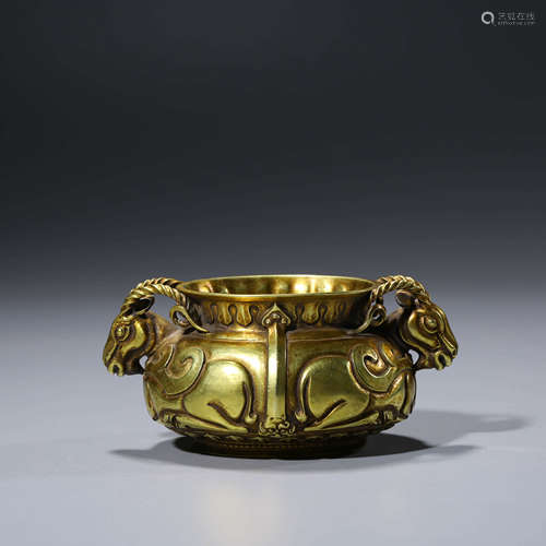 A CHINESE GILT-BRONZE RAM CENSER