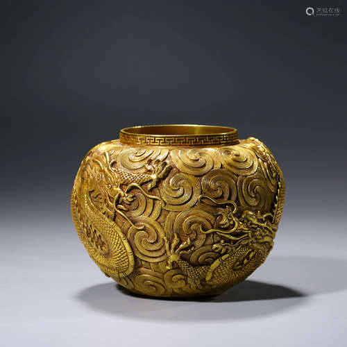 A CHINESE GILT-BRONZE DRAGON ALMS BOWL