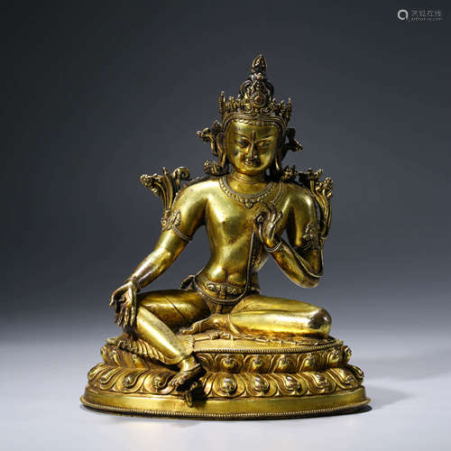 A CHINESE GITL-BRONZE AVALOKITESHVARA STATUE