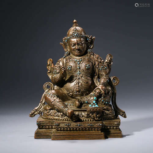 A CHINESE GITL-BRONZE YELLOW JAMBHALA STATUE