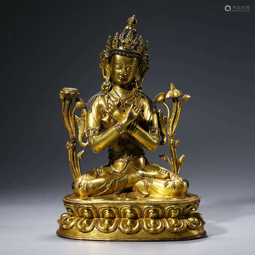 A CHINESE GITL-BRONZE VAJARDHAR STATUE