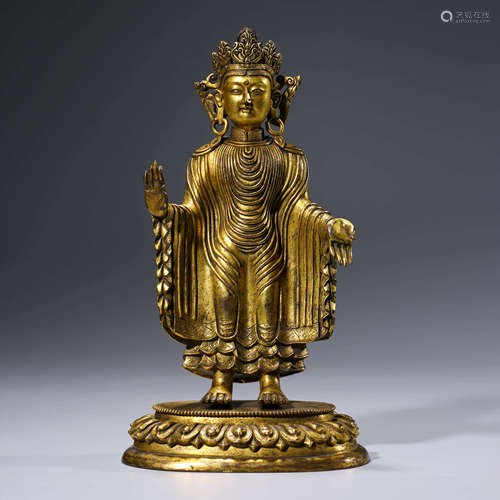 A CHINESE GITL-BRONZE AVALOKITESHVARA STATUE