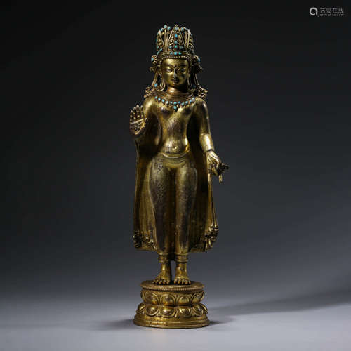 A CHINESE GITL-BRONZE AVALOKITESHVARA STATUE