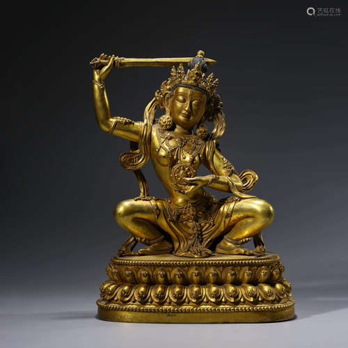 A CHINESE GITL-BRONZE MANJUSHRI STATUE