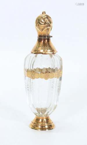 European 19 C Cut Glass Yellow Gold Perfume Bottle